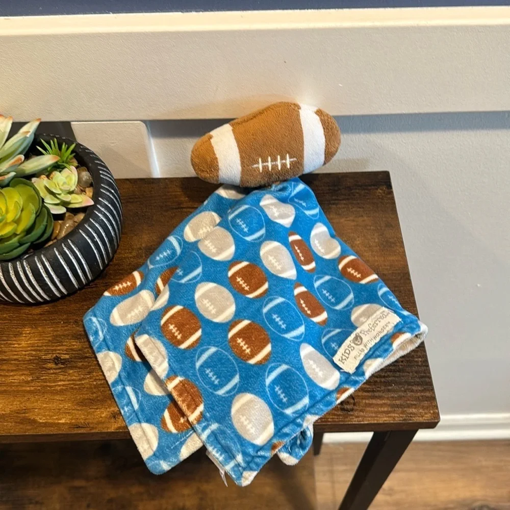 Football lovey by kids Preferred football plush secretly blanket blue and gray